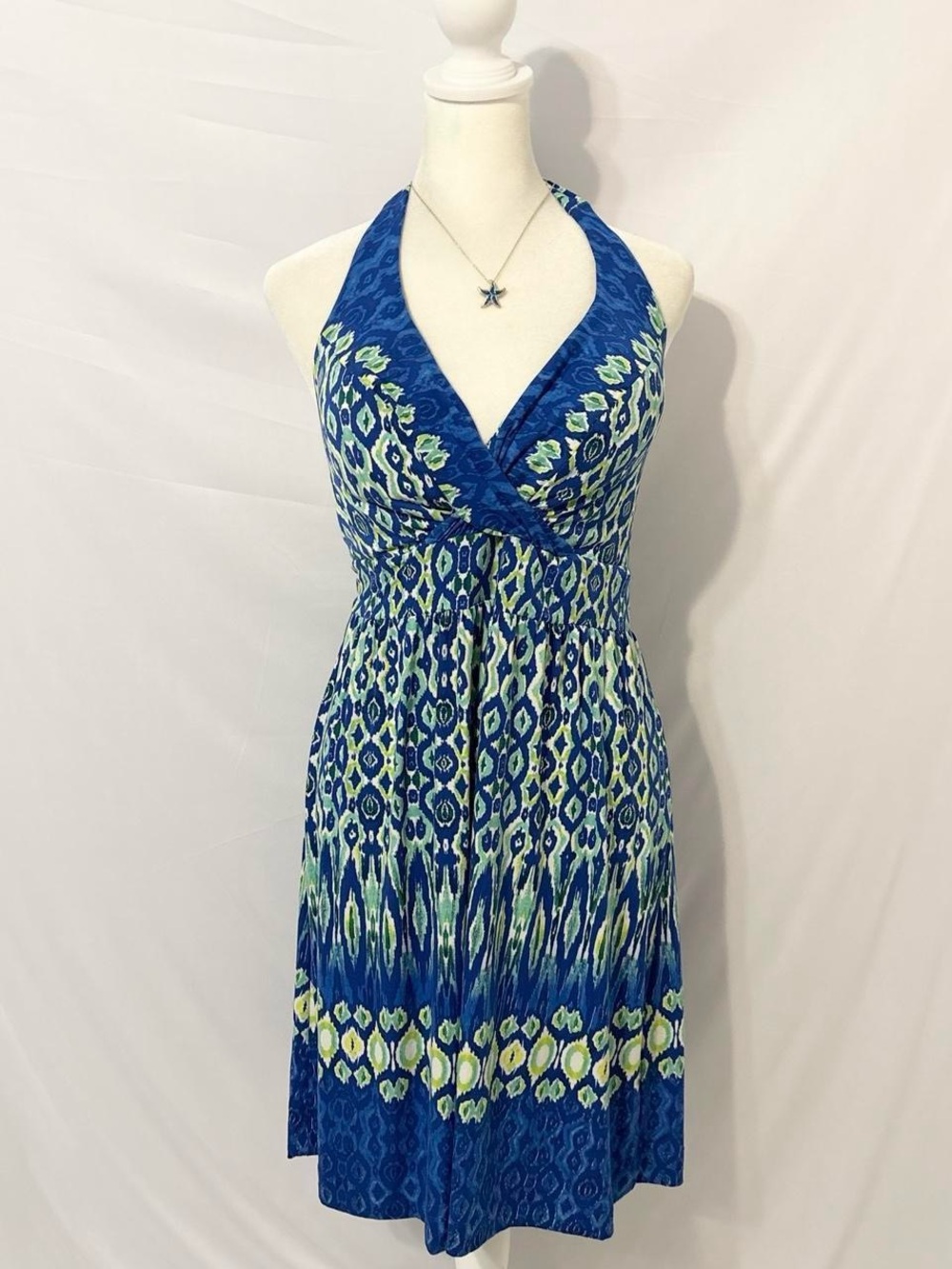 Vintage Blue and Green Boho chic  Halter Summer Sun Dress